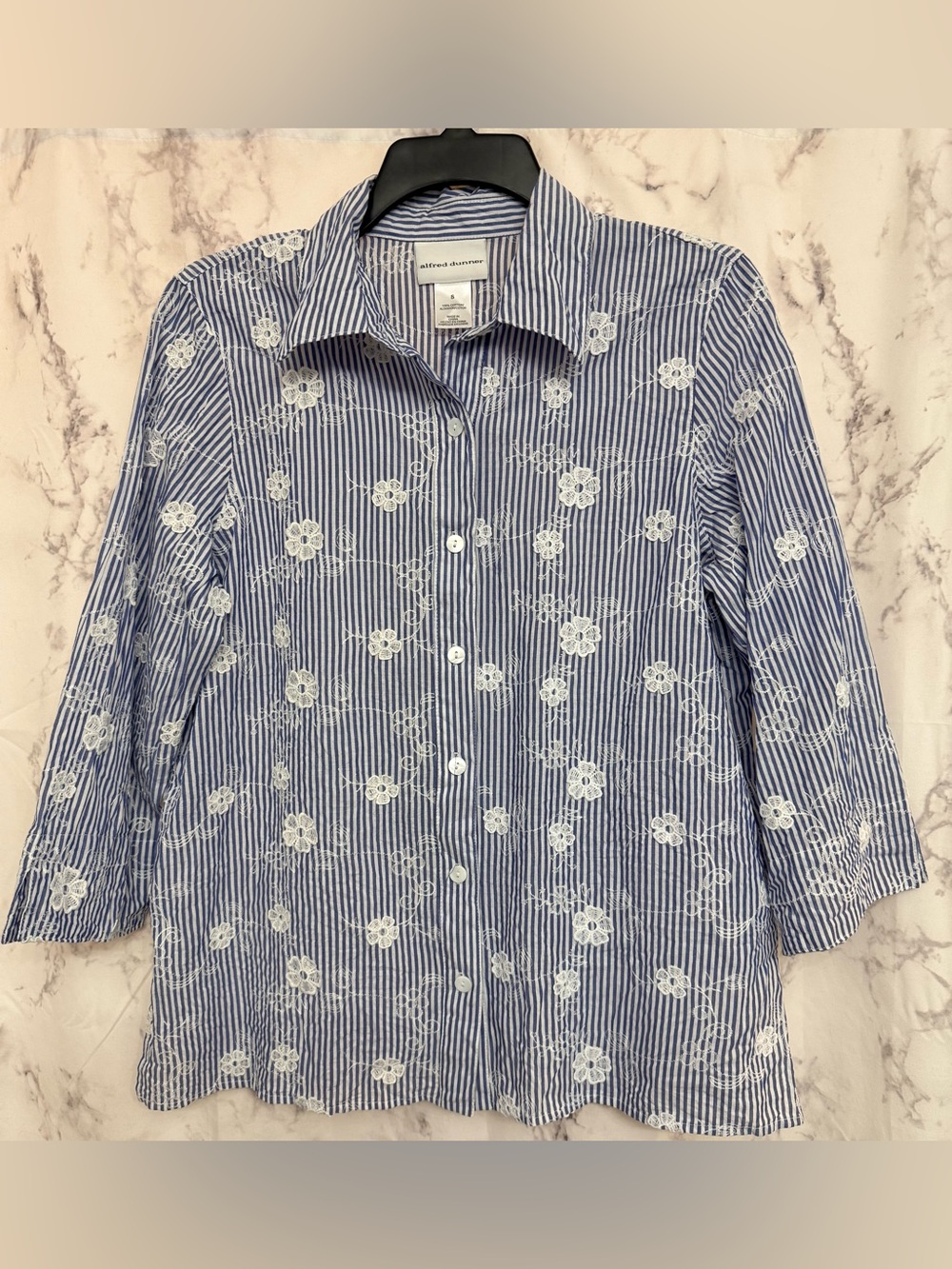 Alfred Dunner Blue and White Striped Button Shirt